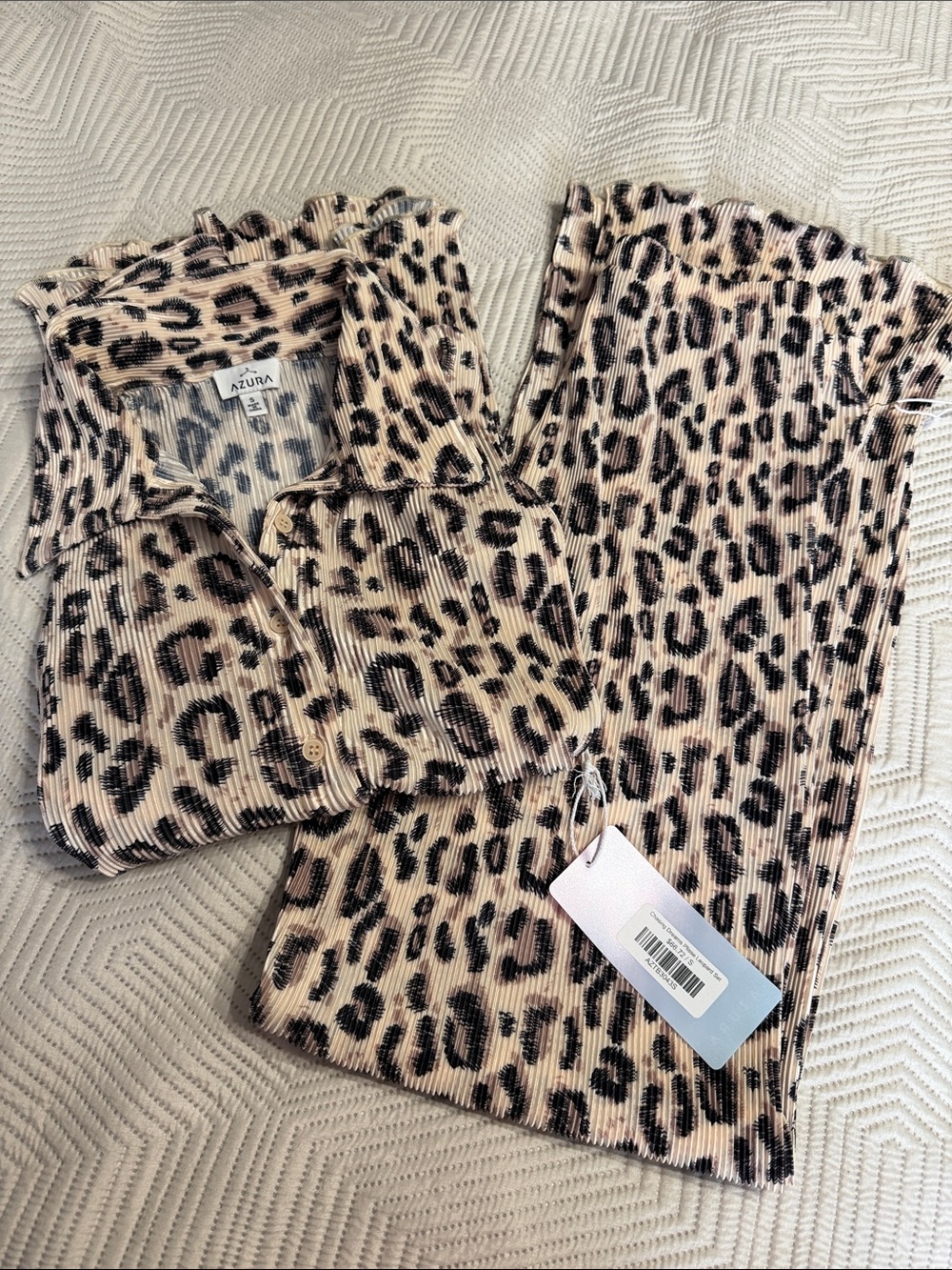 Azura Leopard Print Ribbed Top & Pant Set in Beige